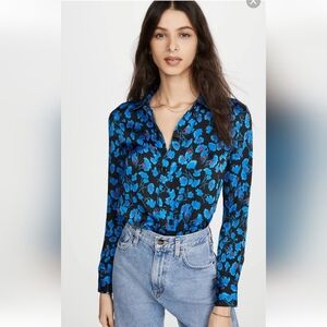 Equipment Leema Top in Blue,Black,Floral Size Medium